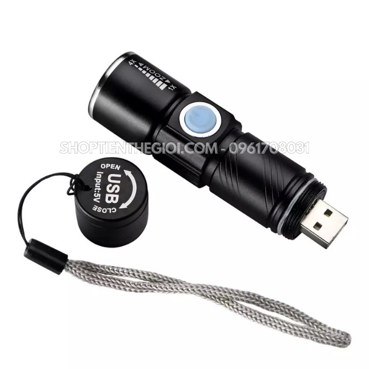 Đèn Pin Siêu Sáng Sạc USB Zoom 4x